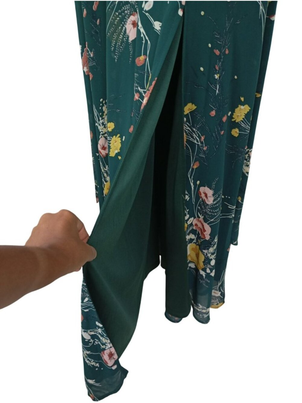 Baltic Born Green Floral Maxi Dress With Short Flutter Sleeve & Tie Waist Size L - Picture 5 of 15
